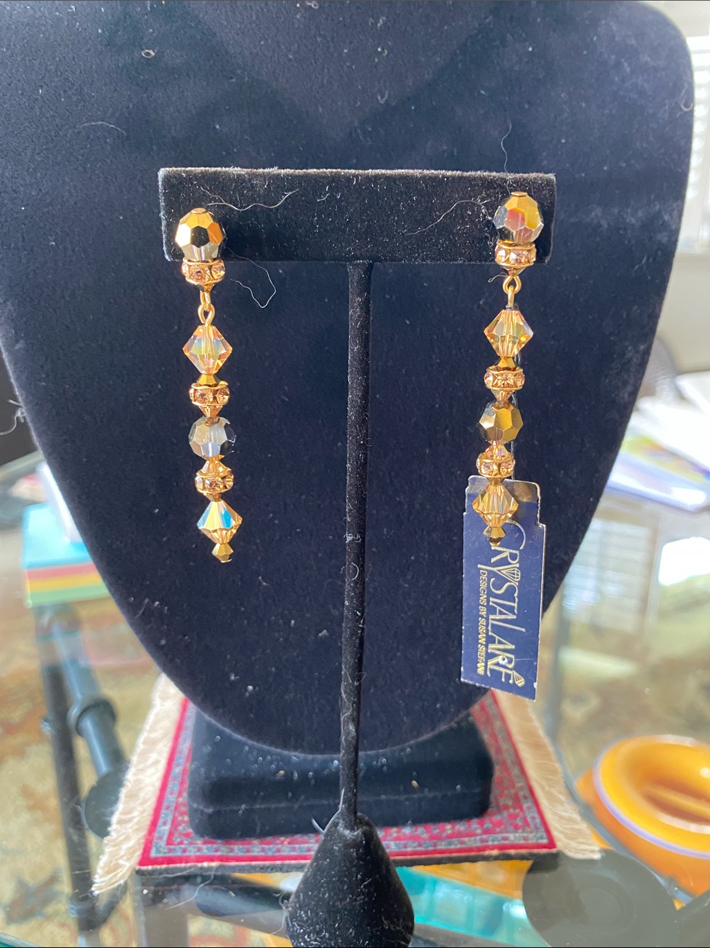 Gold-Tone Crystal Drop Earrings - Amber